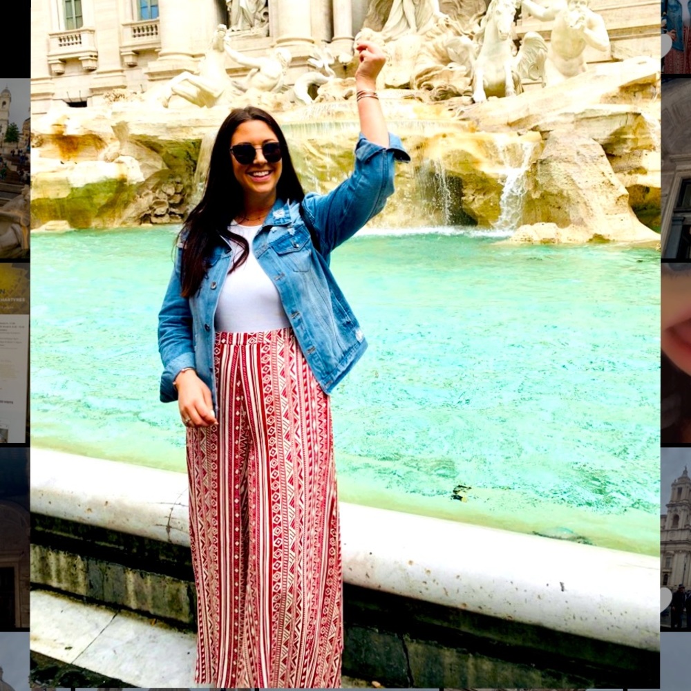 Red and white high wasted pants